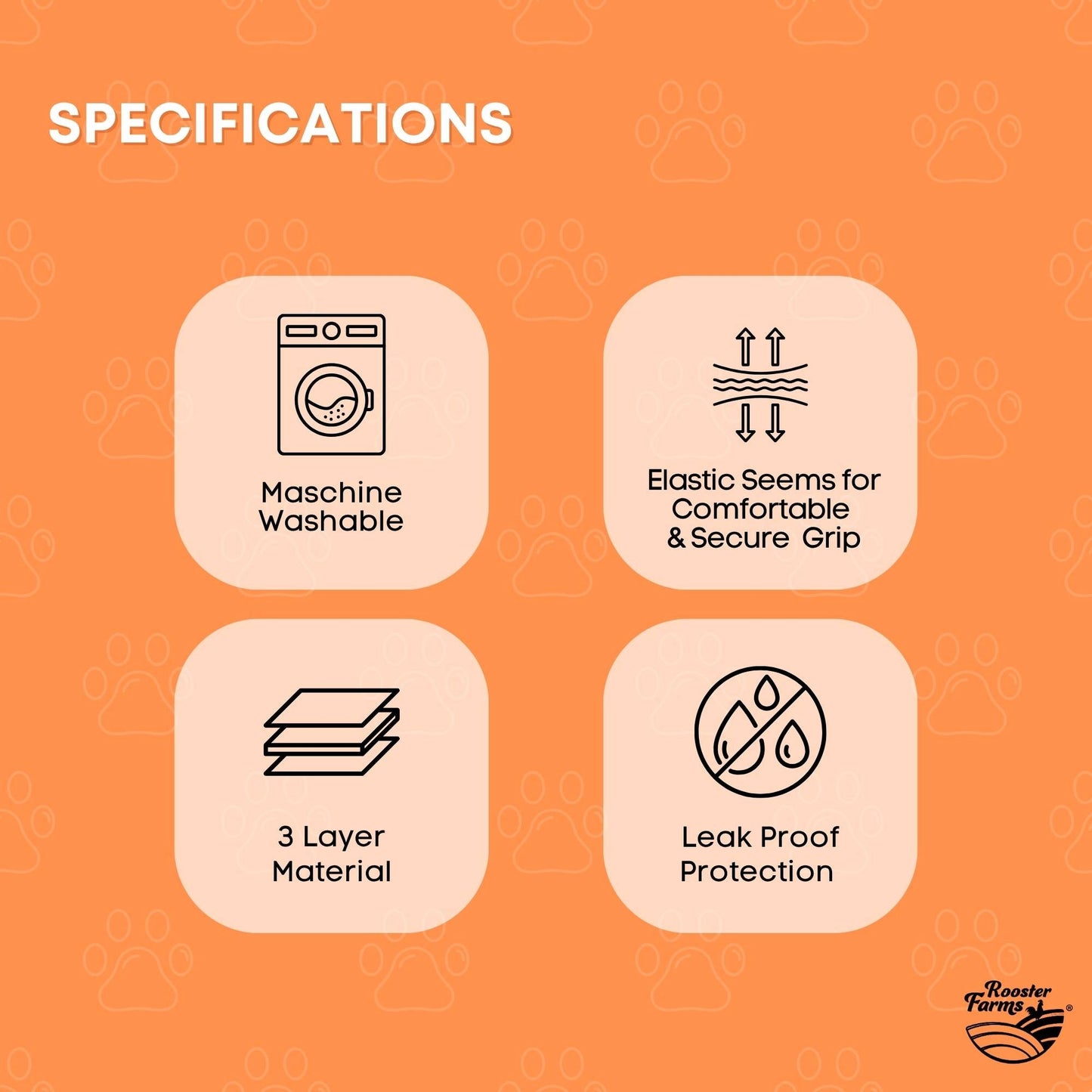 Rooster Farms Male Dog Diapers Small 3Pk - Washable Reusable Nappies Hook/Loop