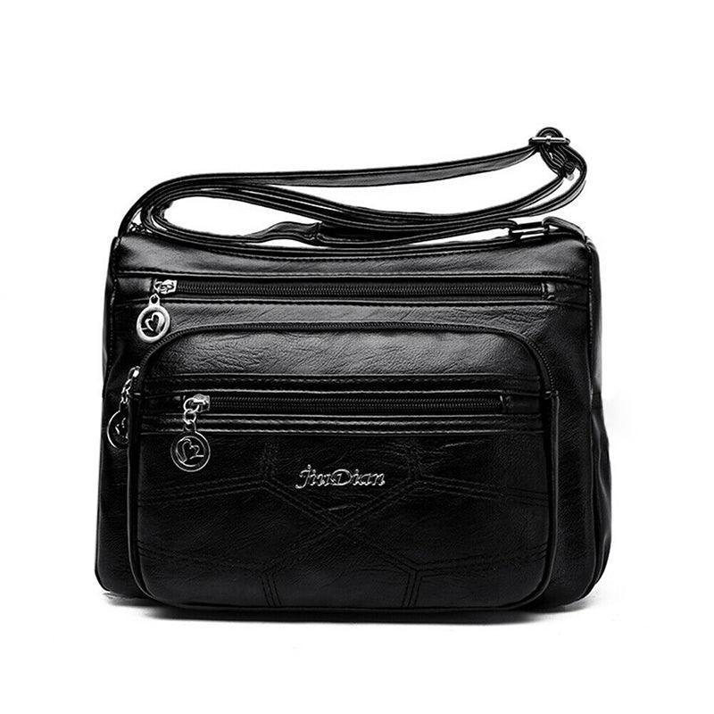 Multi Pocket Women Shoulder Bag Leather Crossbody Handbag Everyday Messenger - Black