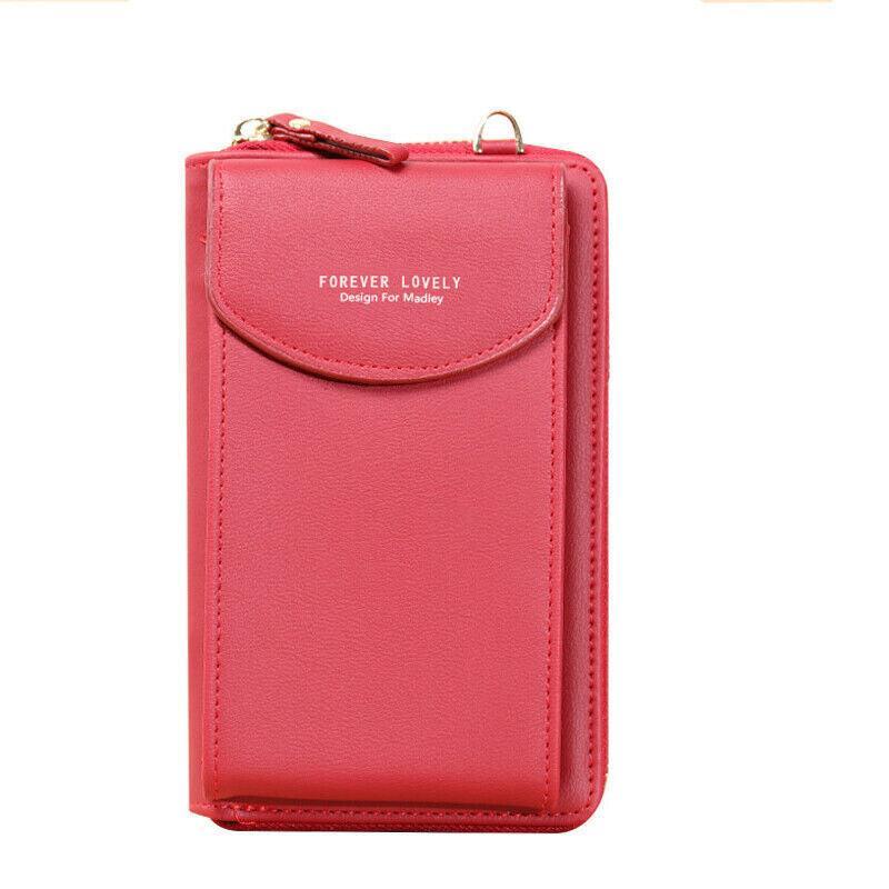 Women Pouch Bag Mobile Phone Bag Pu Leather Crossbody Purse Wallet Shoulder Bag - Light Purple