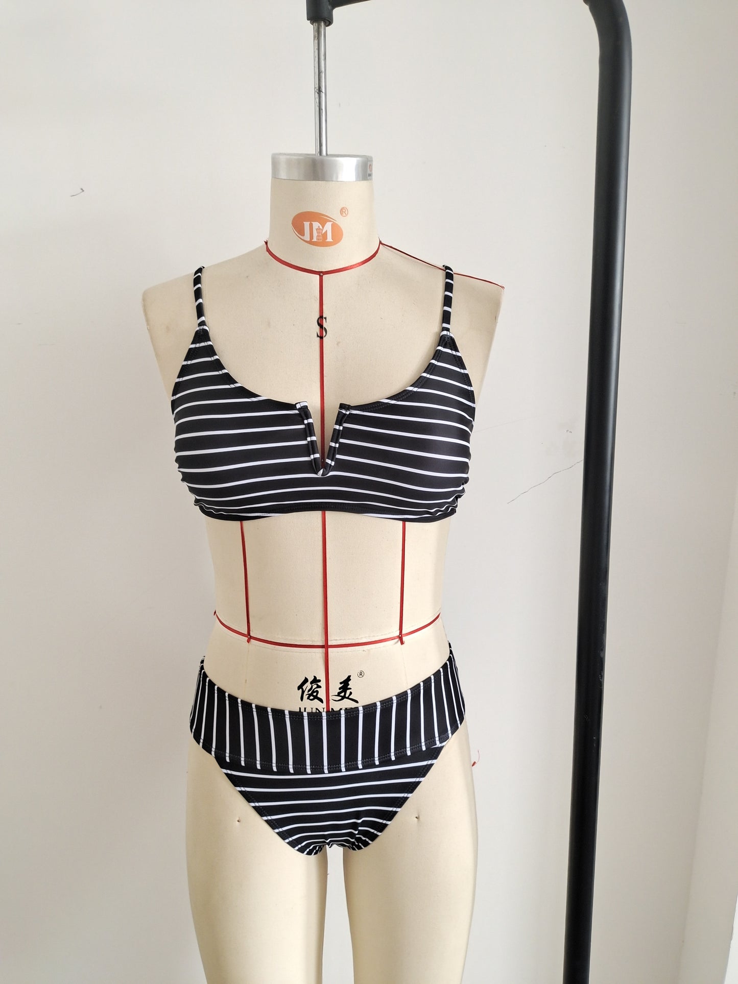 Women Striped Striped Print Bikini Deep-V Neck Women's Swimwear Beachwear Size S