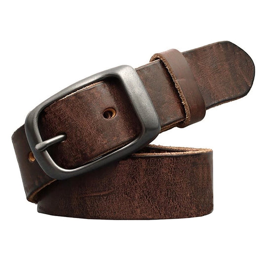 Men's Genuine Leather Belt Vintage Cowhide Pin Buckle 125cm Adjustable Length