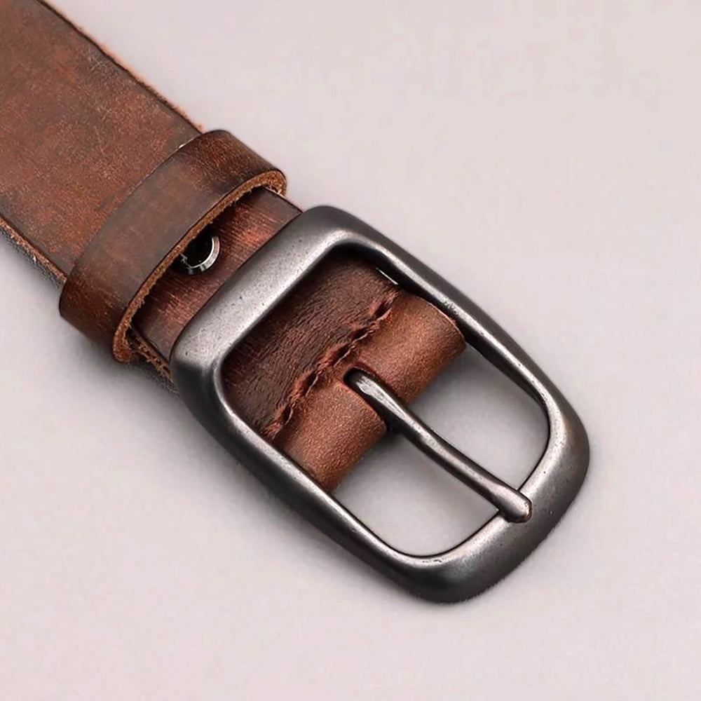 Men's Genuine Leather Belt Vintage Cowhide Pin Buckle 125cm Adjustable Length