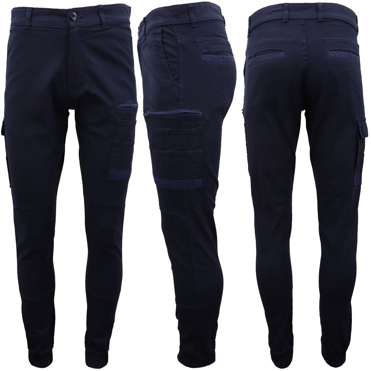 Men's Cargo Cotton Drill Work Pants UPF 50+ 13 Pockets Tradies Workwear Trousers, Navy, 30