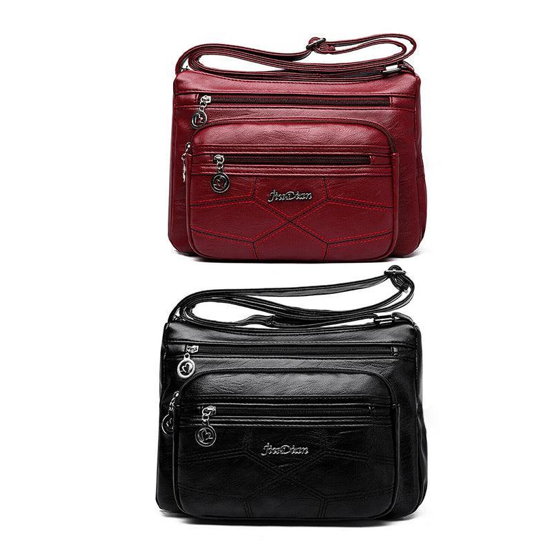 Multi Pocket Women Shoulder Bag Leather Crossbody Handbag Everyday Messenger - Black