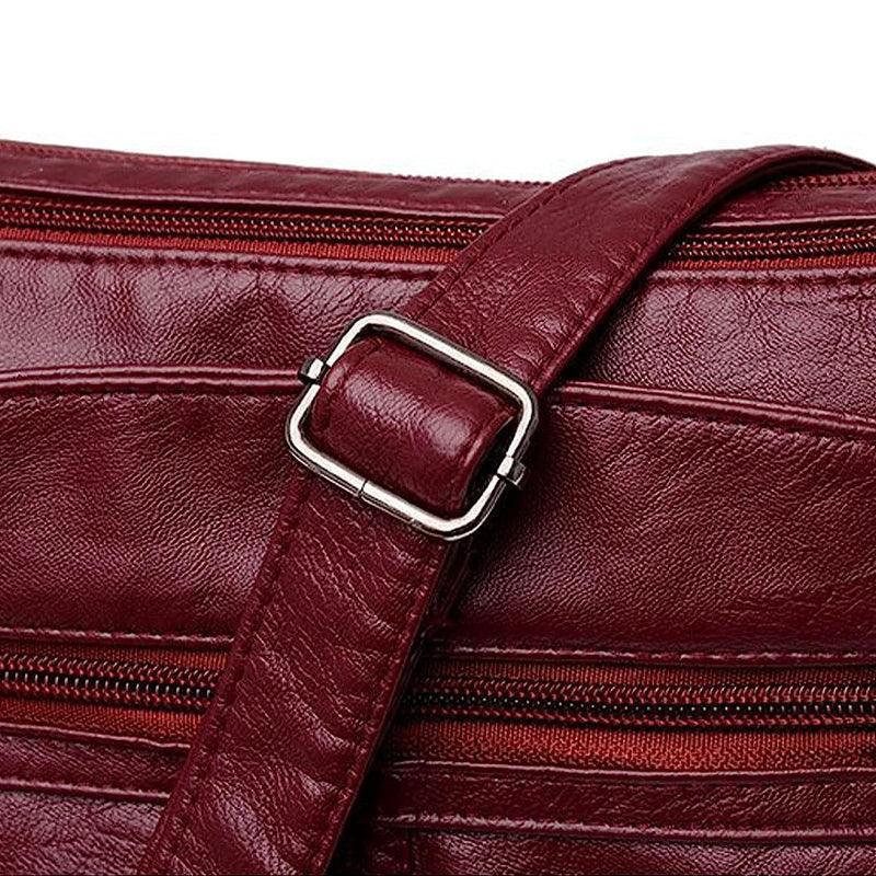 Multi Pocket Women Shoulder Bag Leather Crossbody Handbag Everyday Messenger - Black