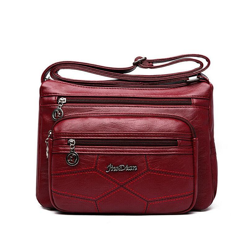 Multi Pocket Women Shoulder Bag Leather Crossbody Handbag Everyday Messenger - Black