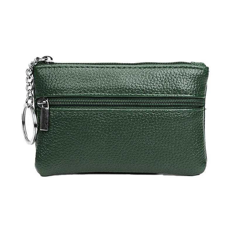 Coin Small Change Bag Card Wallet Pouch Zip Up Women Key Ring Leather Mini Purse - Pink