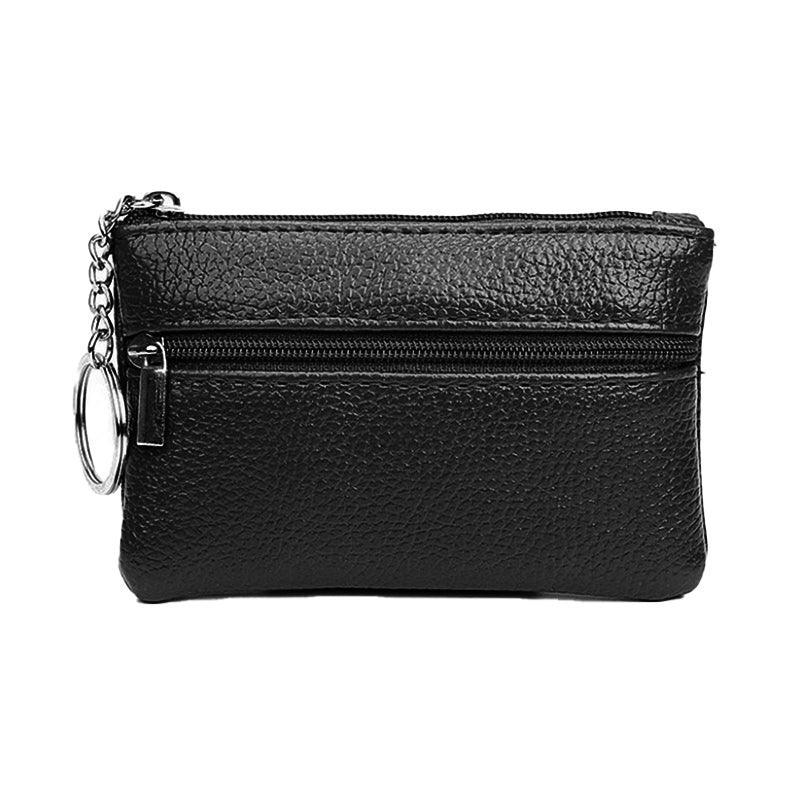 Coin Small Change Bag Card Wallet Pouch Zip Up Women Key Ring Leather Mini Purse - Pink