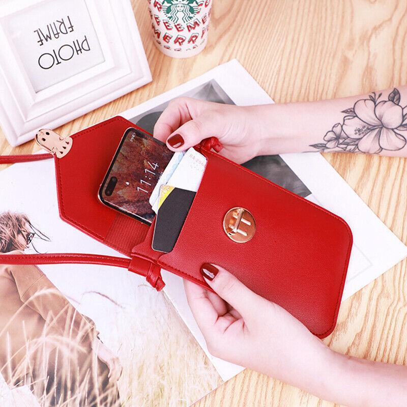 Touch Screen Crossbody Phone Bag with Clear Window PU Leather Wallet Purse - Pink