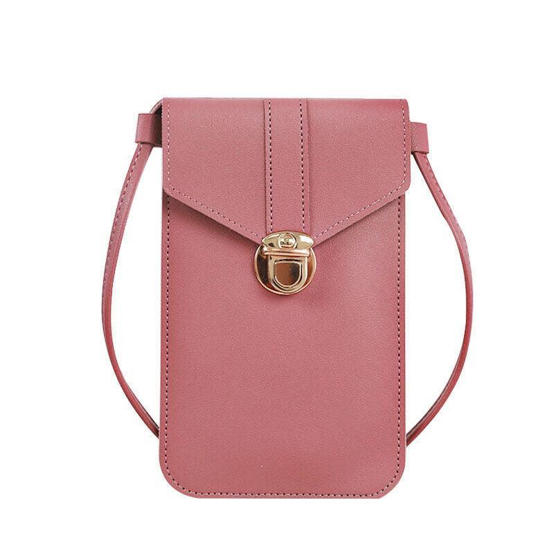 Touch Screen Crossbody Phone Bag with Clear Window PU Leather Wallet Purse - Pink