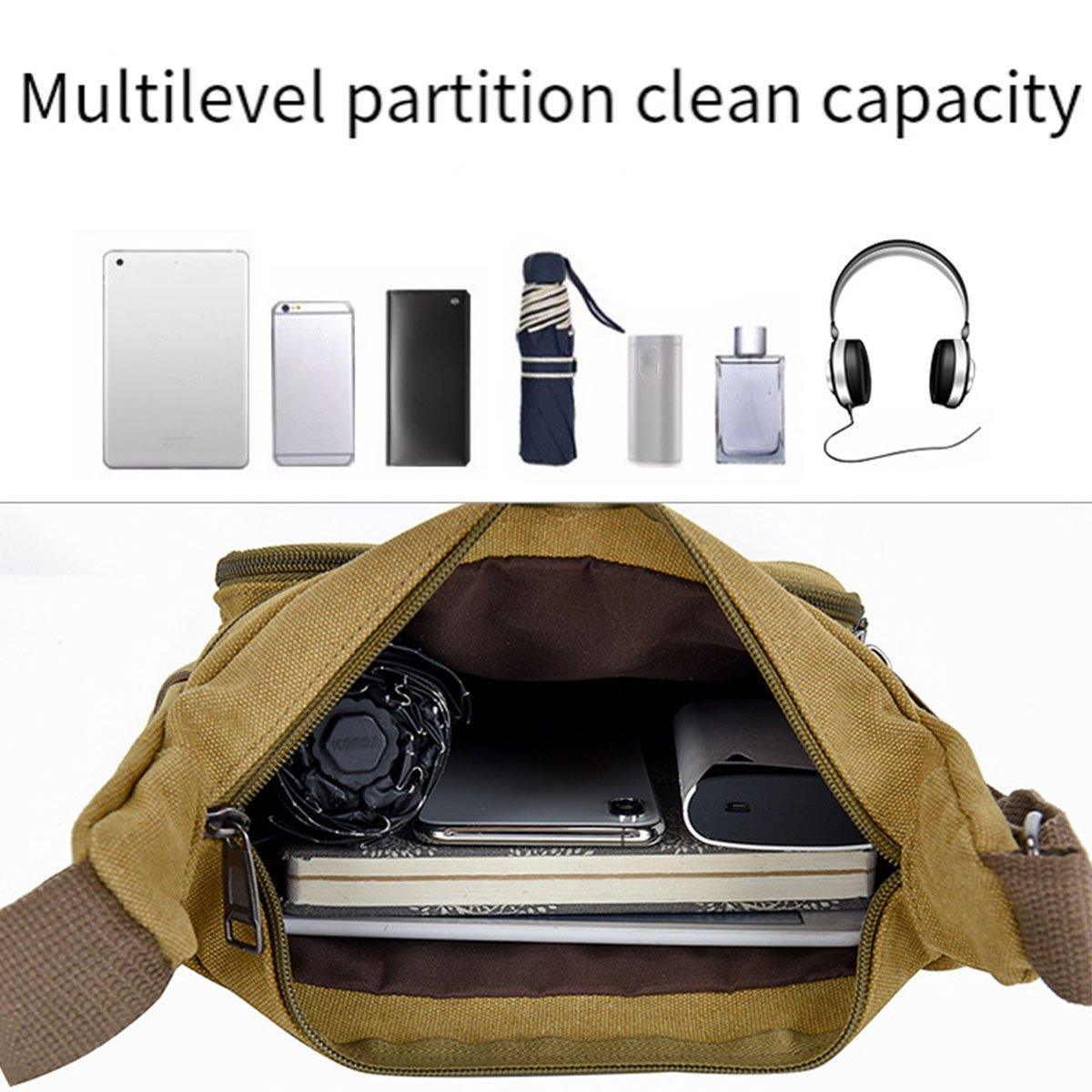 Multi Layer Canvas Crossbody Bag Casual Shoulder Bag for Travel Messenger Bag - Green