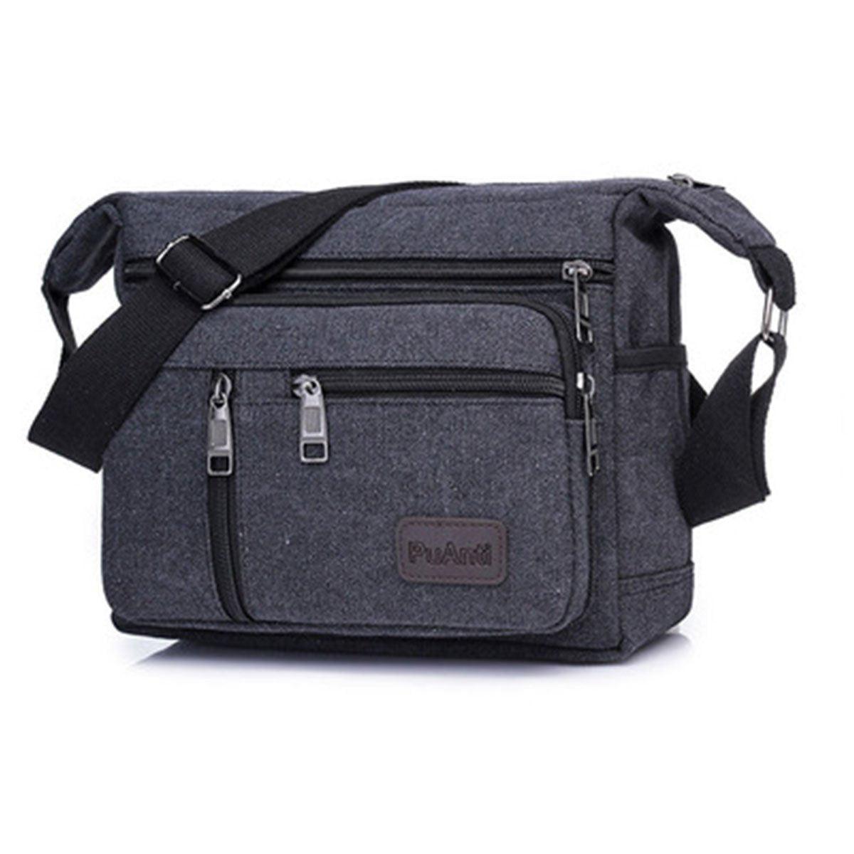 Multi Layer Canvas Crossbody Bag Casual Shoulder Bag for Travel Messenger Bag - Green