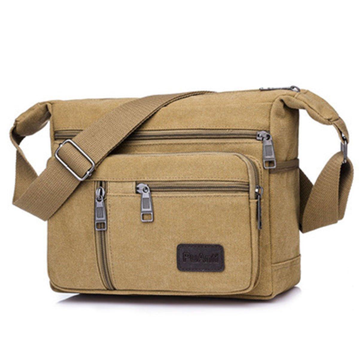 Multi Layer Canvas Crossbody Bag Casual Shoulder Bag for Travel Messenger Bag - Green