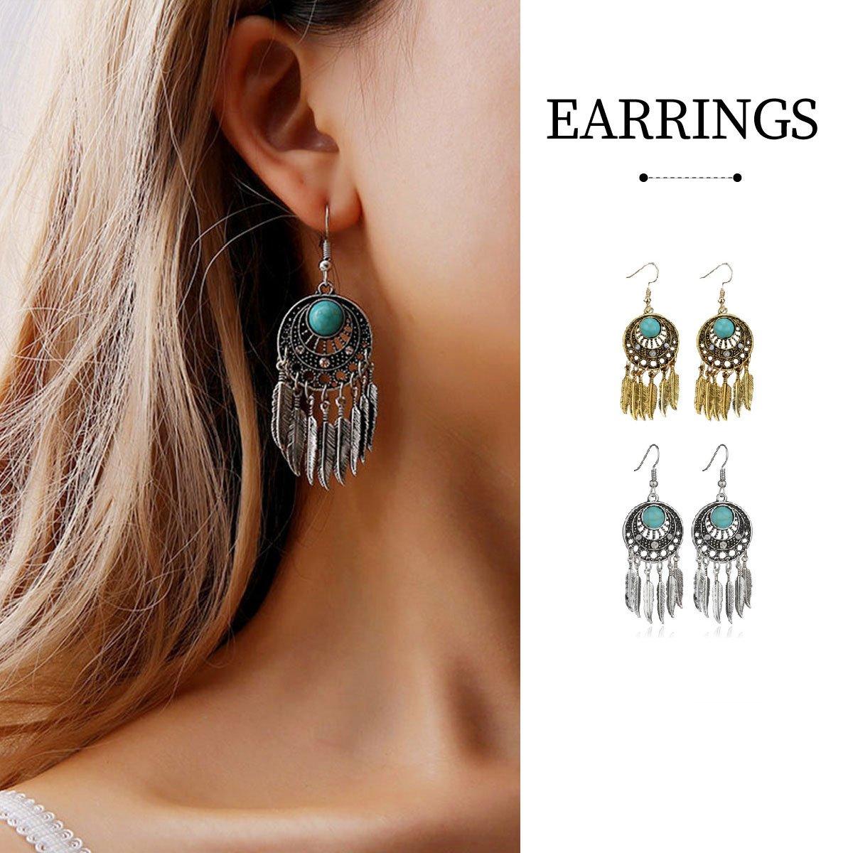 Bohemian Dreamcatcher Tassel Earrings Handmade Fashion Jewellery for Women Gifts - Silver