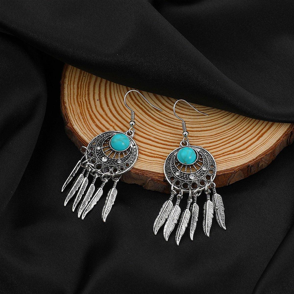 Bohemian Dreamcatcher Tassel Earrings Handmade Fashion Jewellery for Women Gifts - Silver