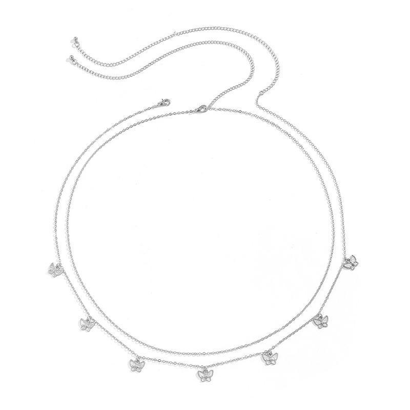 Waist Chain Tassel Butterfly Pendant Double Layer Ladies Body Chain - White