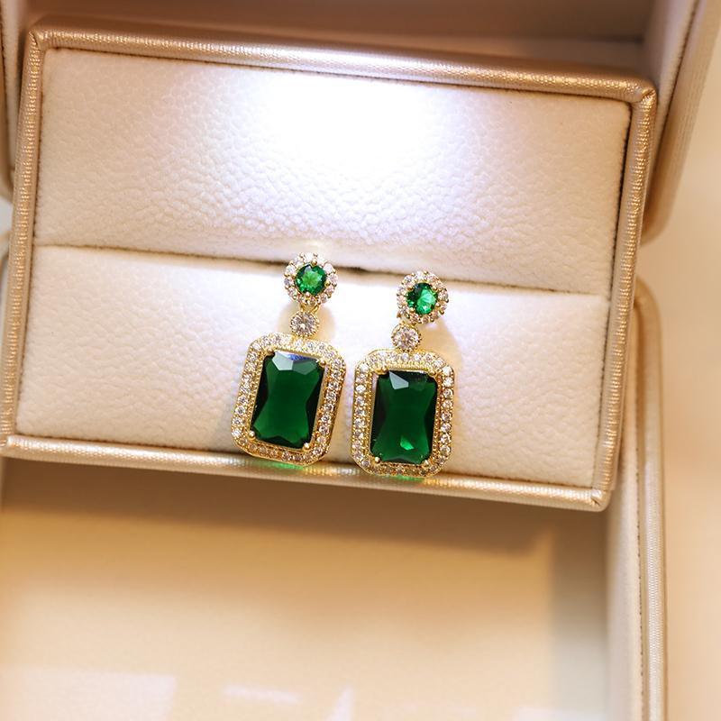 Vintage Paraiba Tourmaline Emerald Gemstone Earrings Ring Necklace Women Gift - Earring