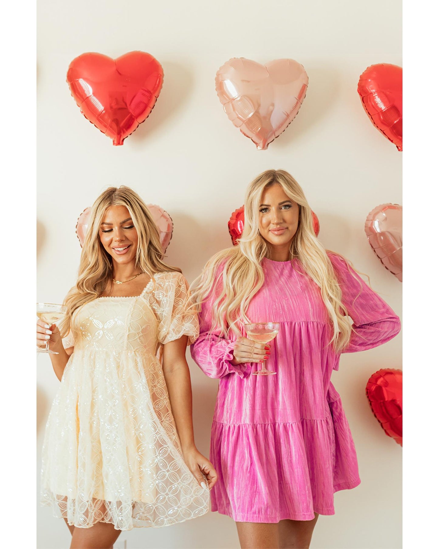 Apricot Sequined Lace Mesh Bubble Sleeve Square Neck Dress - L