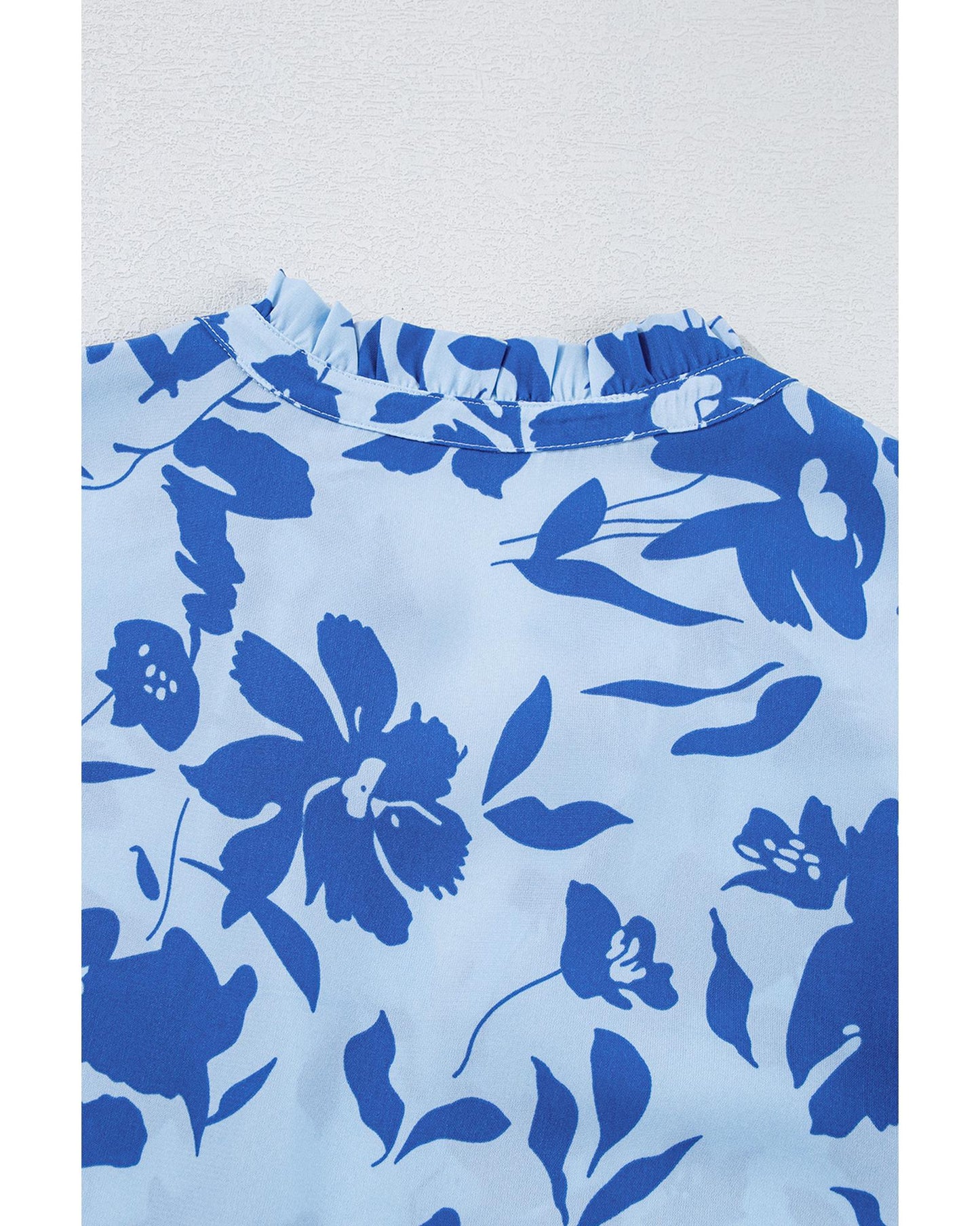 Sky Blue Floral Print Tiered Frilled Trim Flutter Sleeve Maxi Dress - S