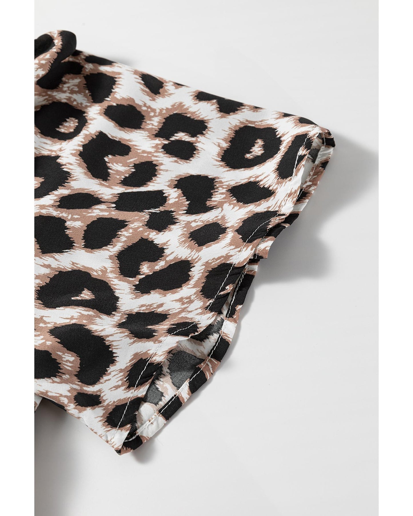 Khaki Leopard V Neck Cinched High Waist Open Back Maxi Dress - M