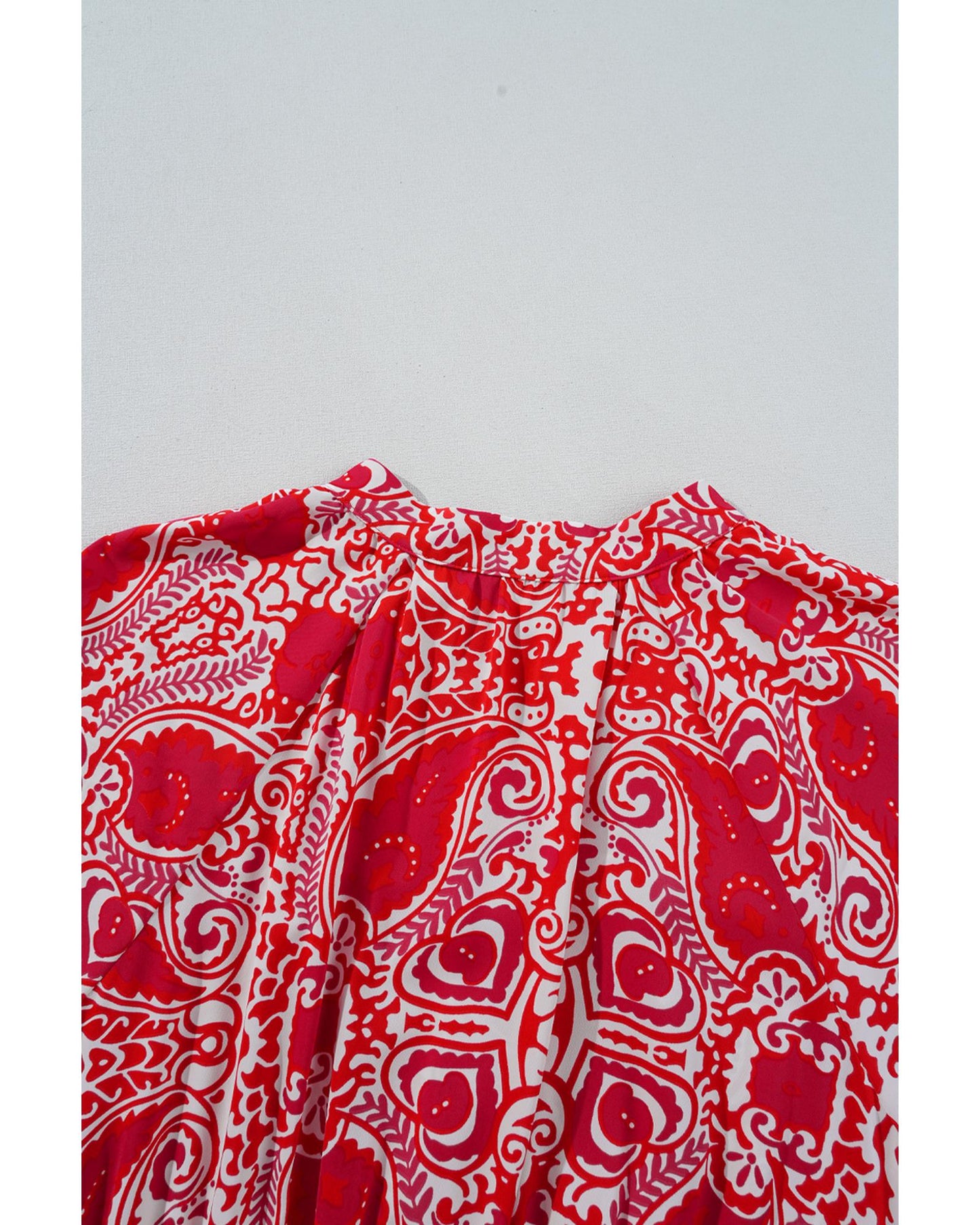 Red Paisley Print Side Slit Puff Sleeve High Waist Maxi Dress - S