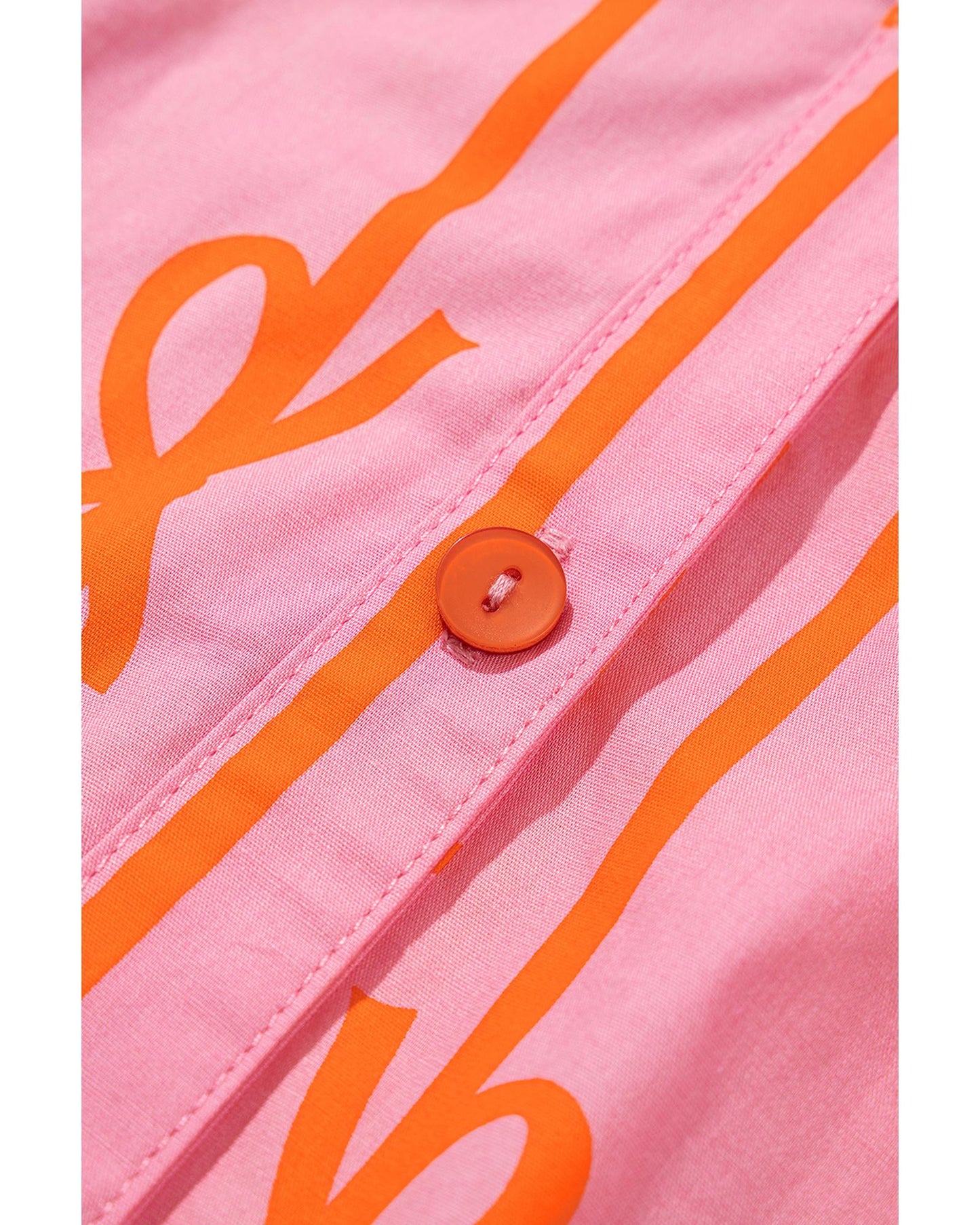 Pink Bowknot Striped Printed Bubble Sleeve Buttoned Belted Mini Dress