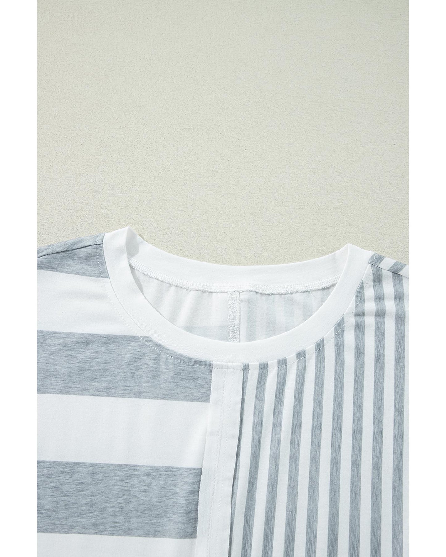 Azura Exchange Gray Stripe Mixed Printed Short Sleeve Shift Mini T Shirt Dress - S