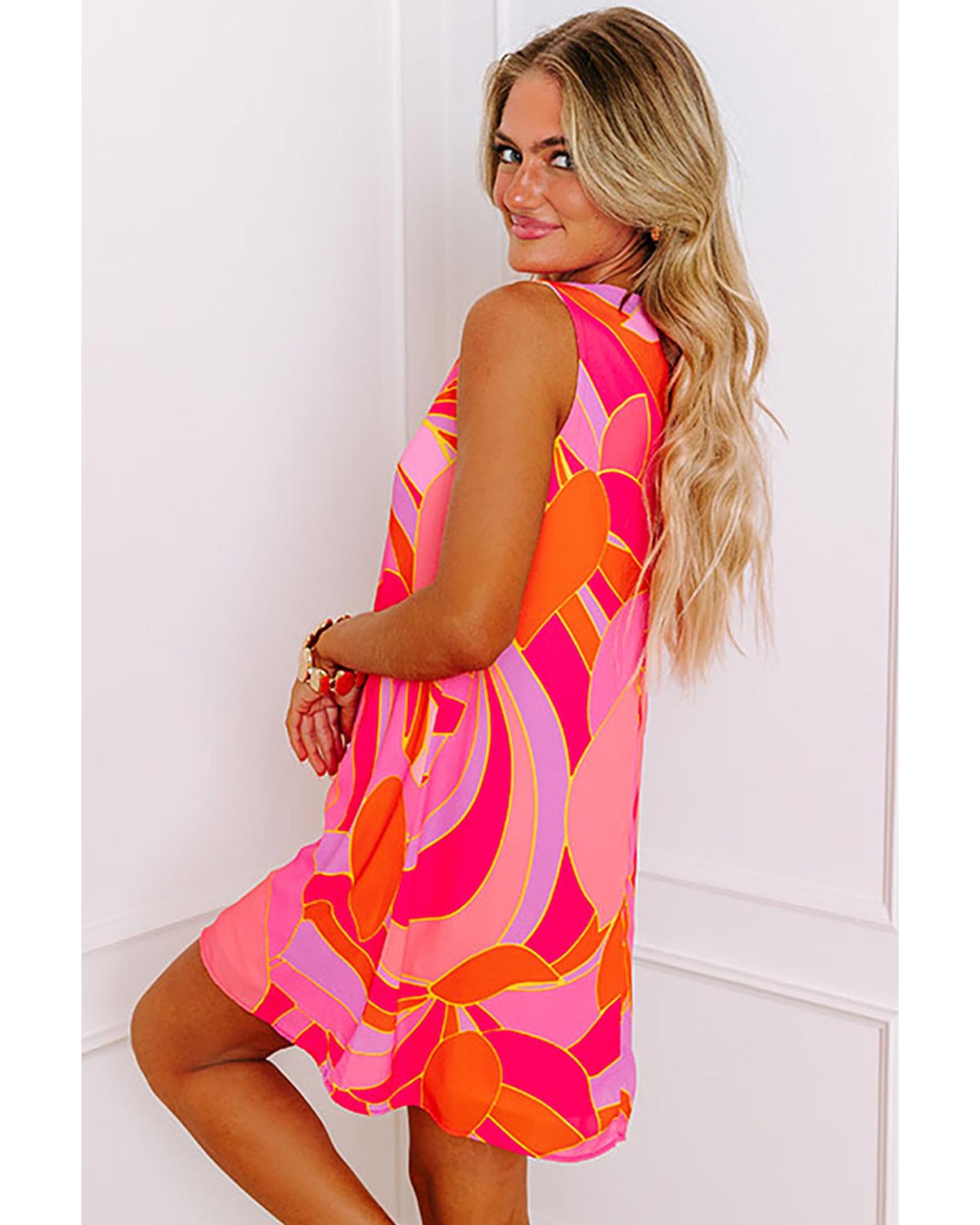 Rose Abstract Floral Print Sleeveless Shift Mini Dress - XL