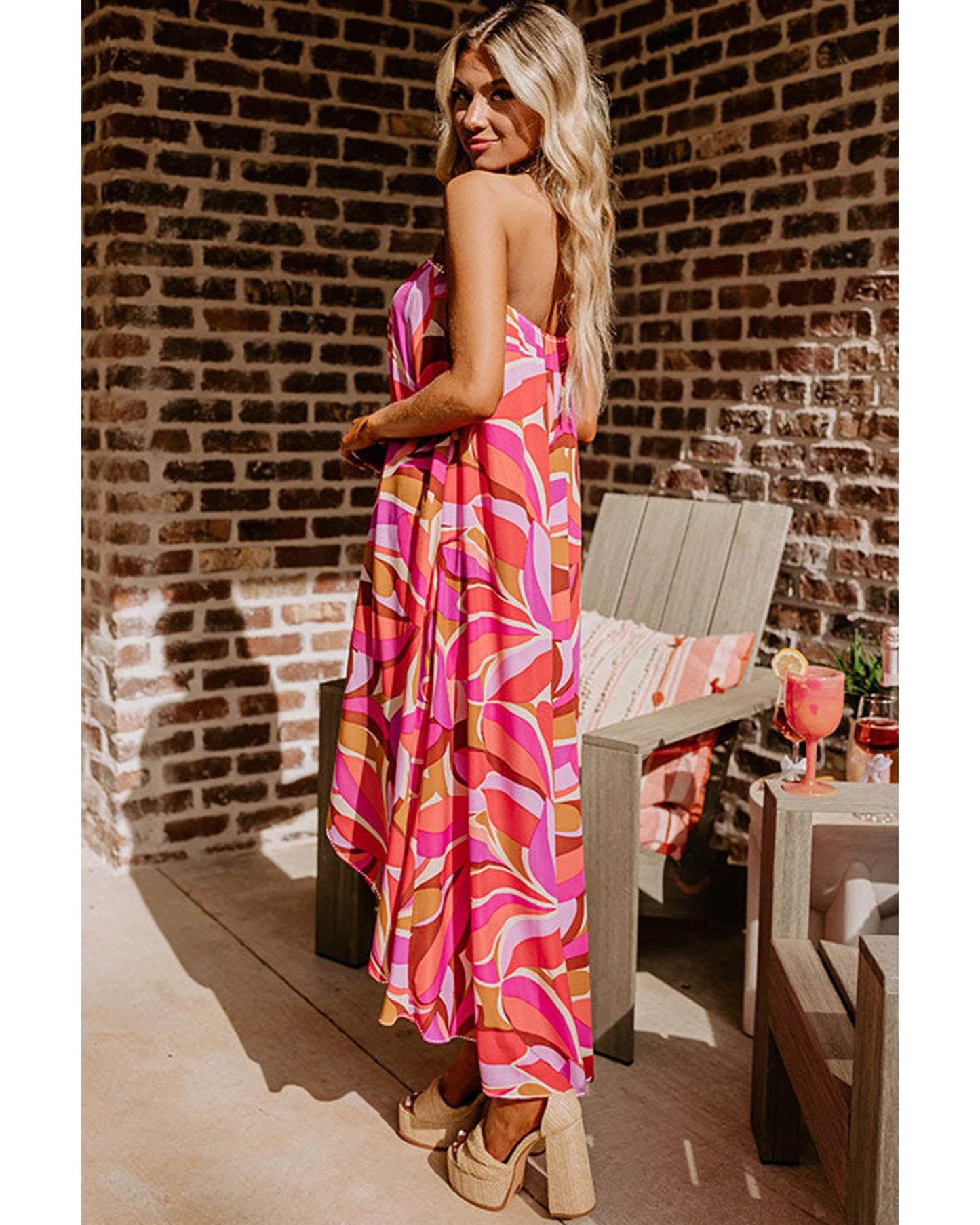 Rose Floral High Low Bandeau Vacay Dress - XL