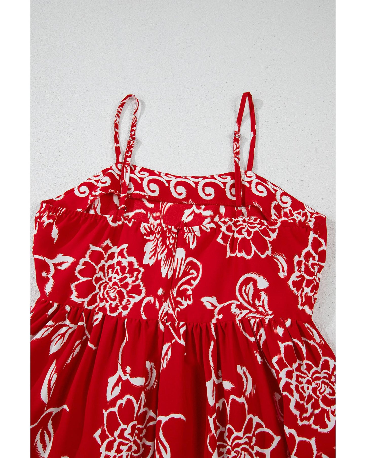 Red Floral Printed Spaghetti Strap Empire Waist Maxi Dress - L