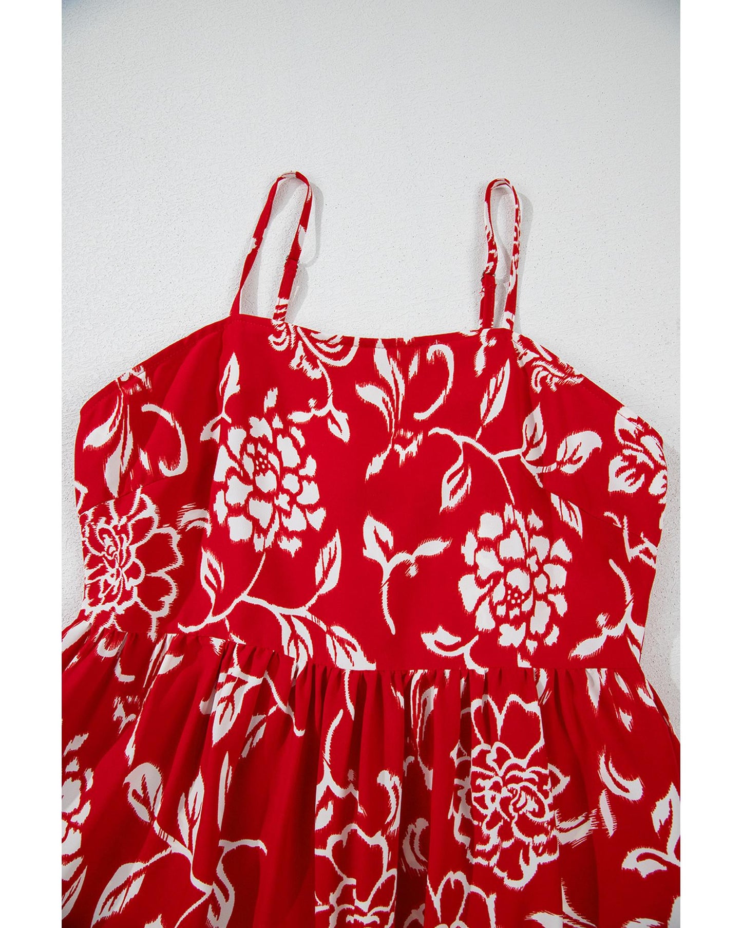 Red Floral Printed Spaghetti Strap Empire Waist Maxi Dress - L
