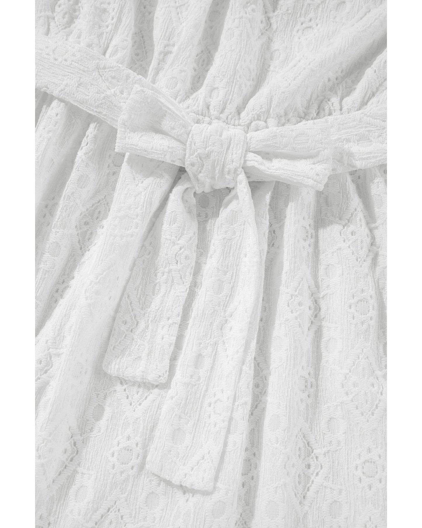 White Lace Sleeveless Knot Hollow Out Back Tied Waist Mini Dress - M