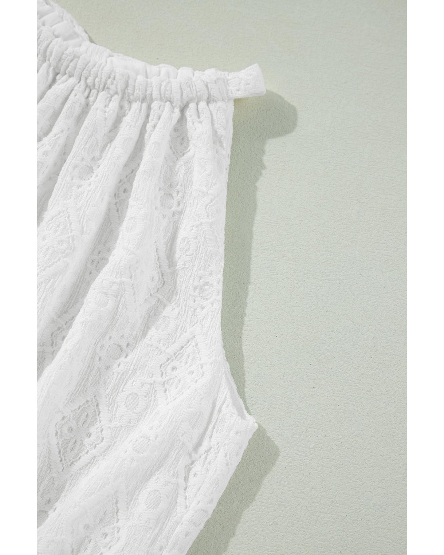 White Lace Sleeveless Knot Hollow Out Back Tied Waist Mini Dress - S