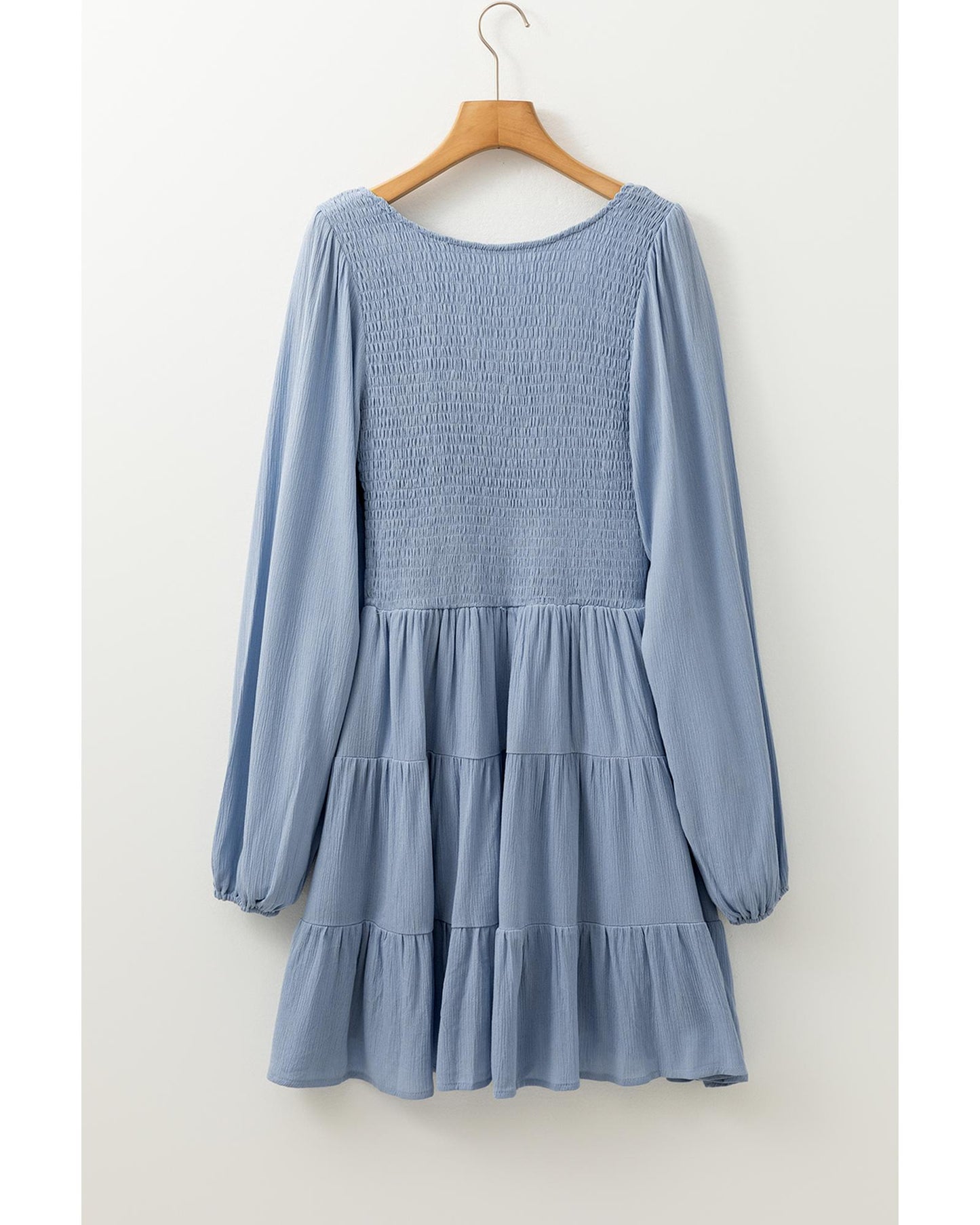 Ashleigh Blue Long Sleeve V Neck Smocked Tiered Mini Dress - XL