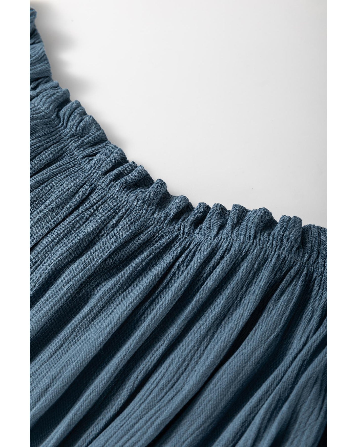 Real Teal Frilled Neckline 3/4 Sleeve Layered Ruched Mini Dress - L