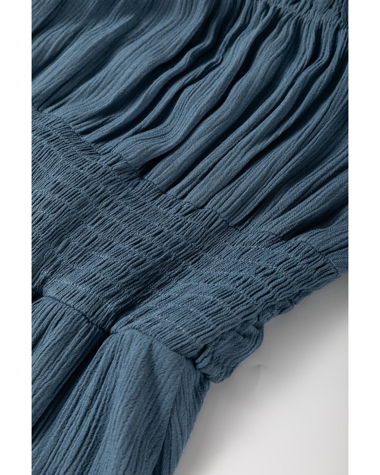 Real Teal Frilled Neckline 3/4 Sleeve Layered Ruched Mini Dress - L