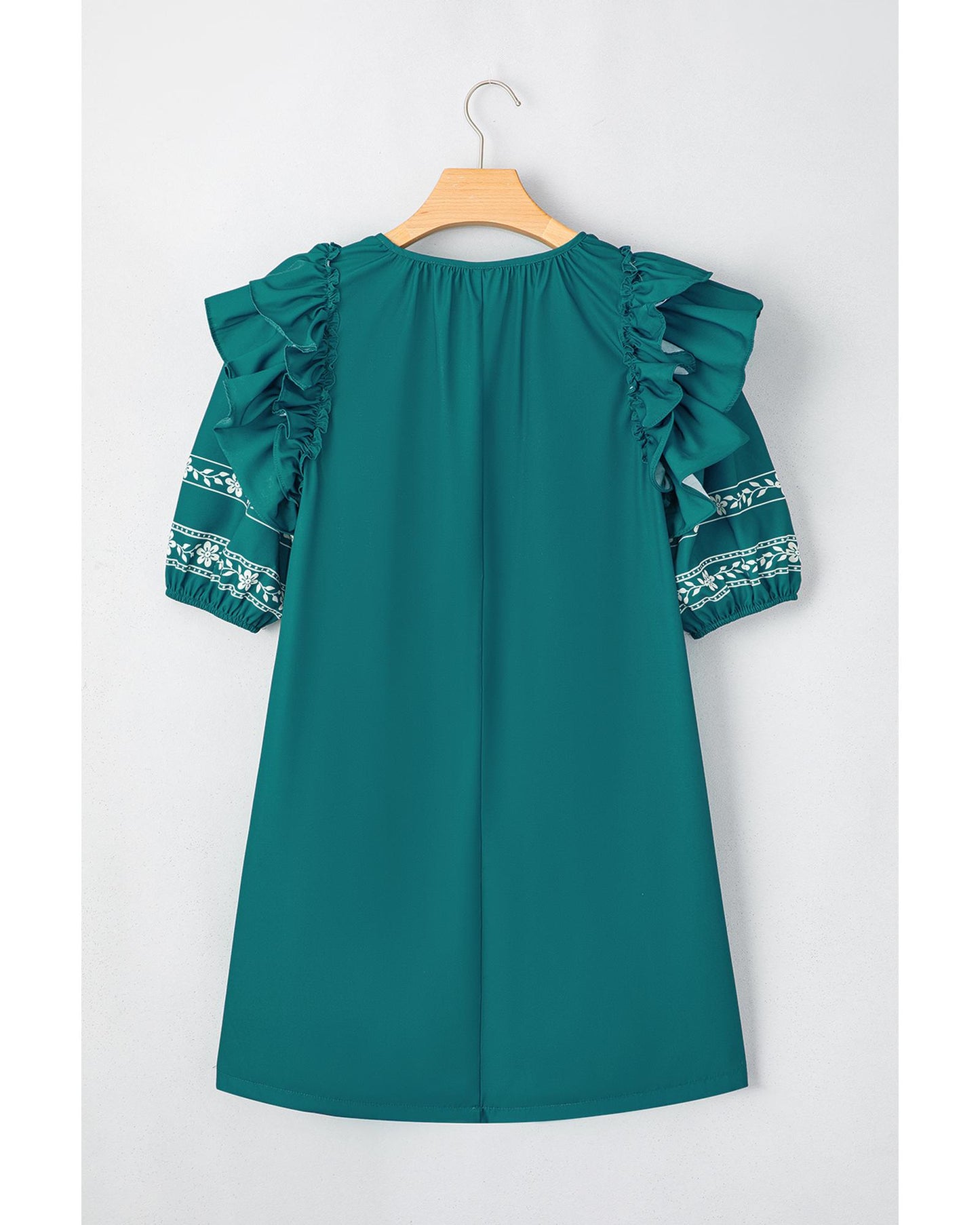 Skobeloff Boho Floral Ruffle Puff Sleeve Lace-up V Neck Mini Dress - XL