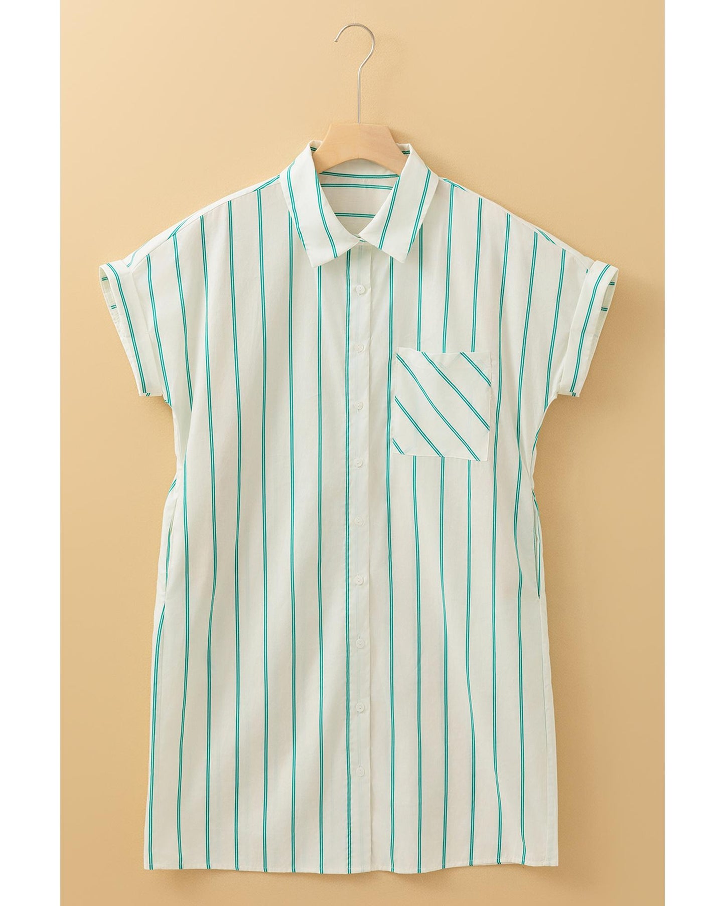 Mint Green St Patricks Striped Wide Short Sleeve Shift Mini Shirt Dress - M