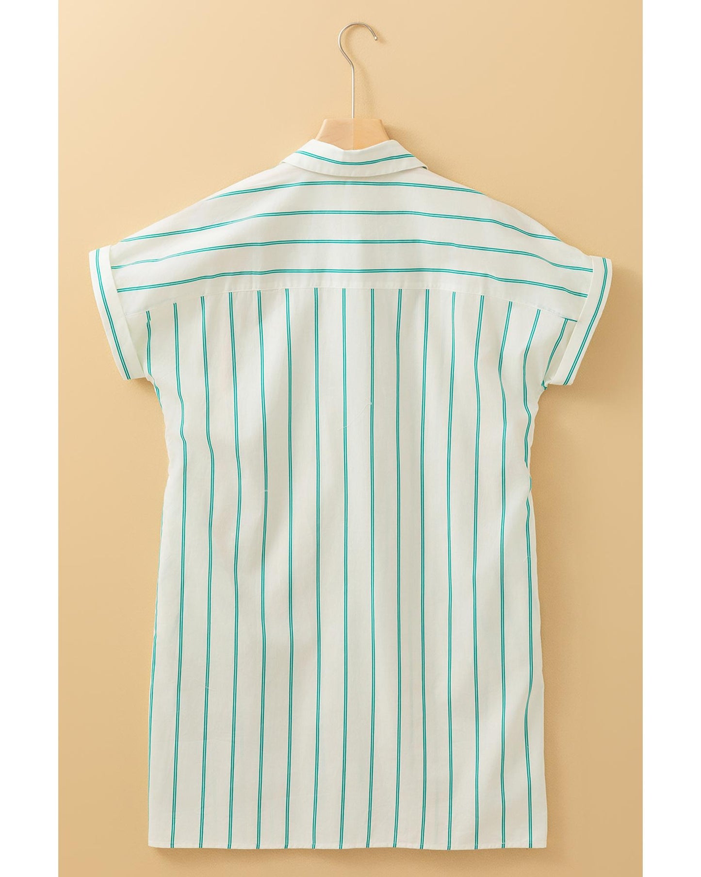 Mint Green St Patricks Striped Wide Short Sleeve Shift Mini Shirt Dress - M