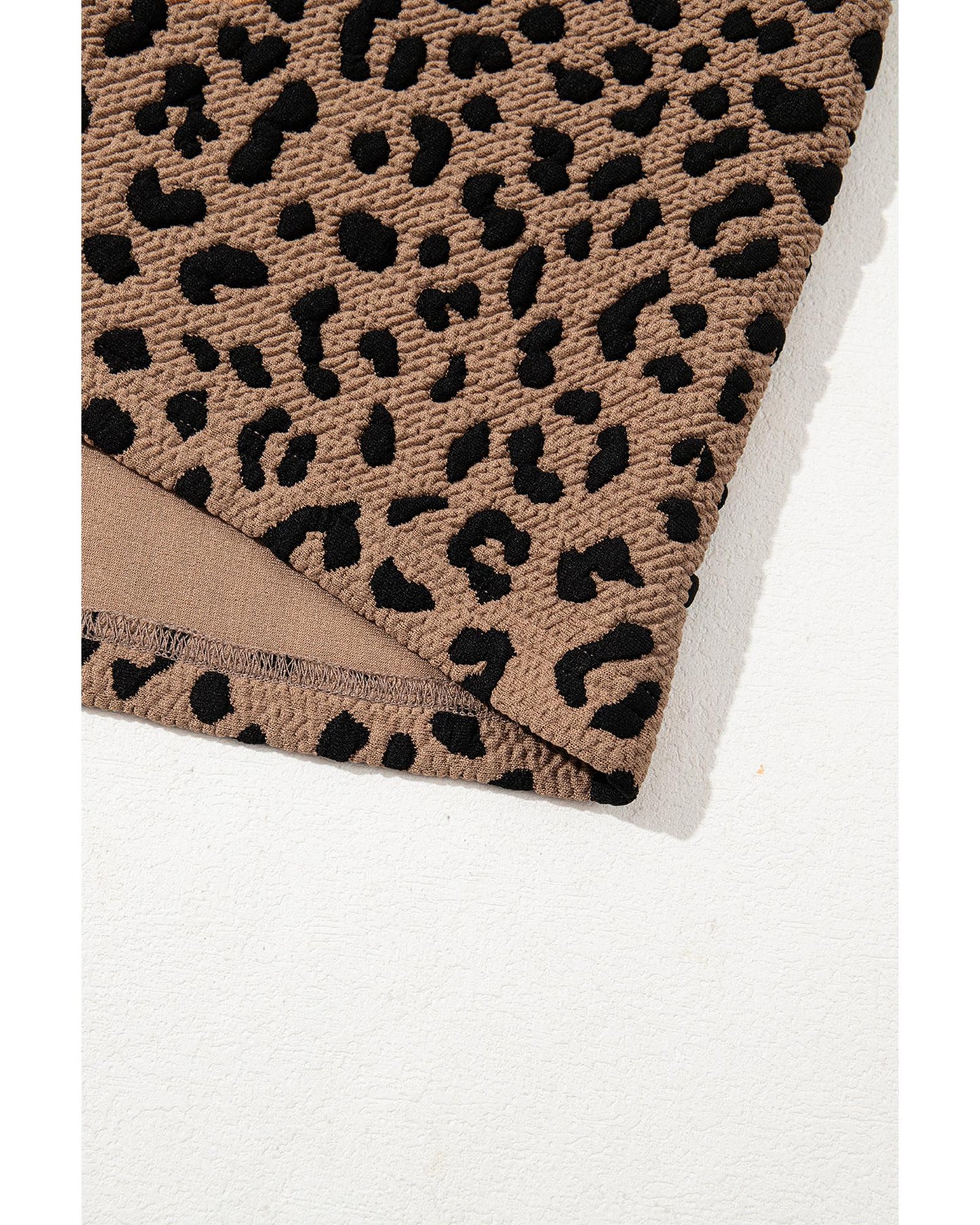 Khaki Leopard Print V Neck Sleeveless Collared Mini Dress - L