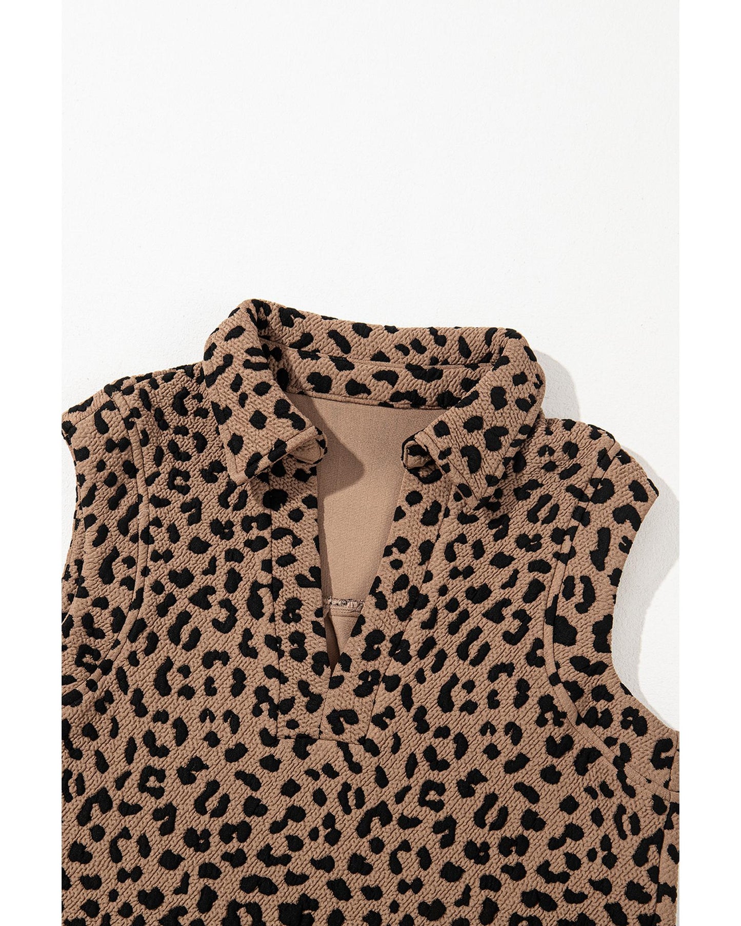 Khaki Leopard Print V Neck Sleeveless Collared Mini Dress - S