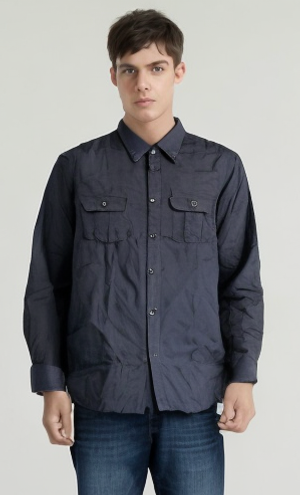 Mens Plain Slim 100% Cotton Long Sleeve Shirt Button Up Stylish Business Casual - Anthracite - XL