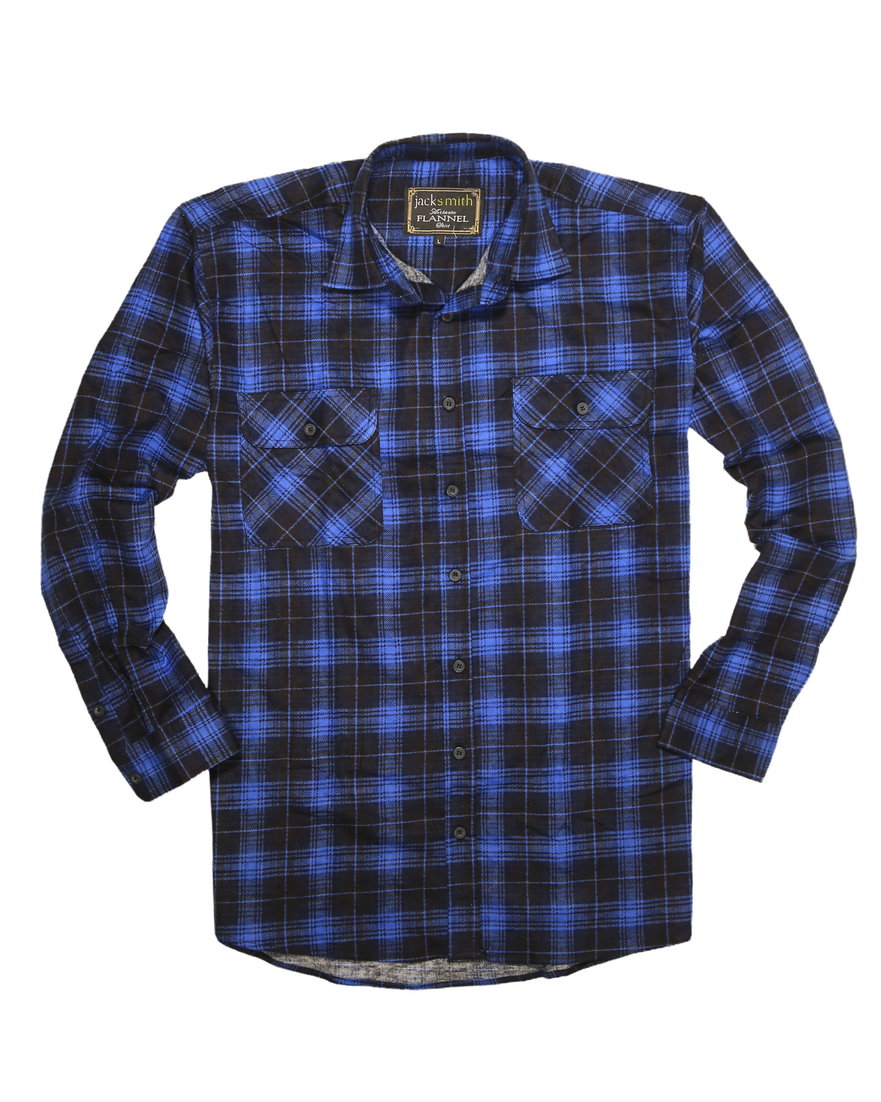 Mens 100% Cotton Flannelette Shirt Long Sleeve Check Authentic Flannel - Blue - L