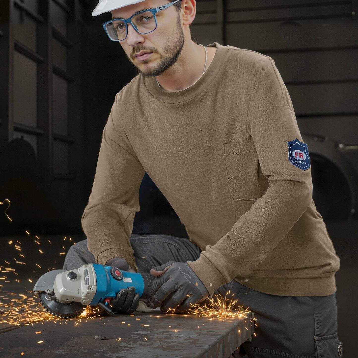 VEVOR FR Shirts, Flame Resistant Long Sleeve Clothing Lightweight 7 oz Breathable Cotton, Men's Fire Retardant Work Shirt with Pre-shrink Treatment & Pocket, for Welders,Electricians,Gray L